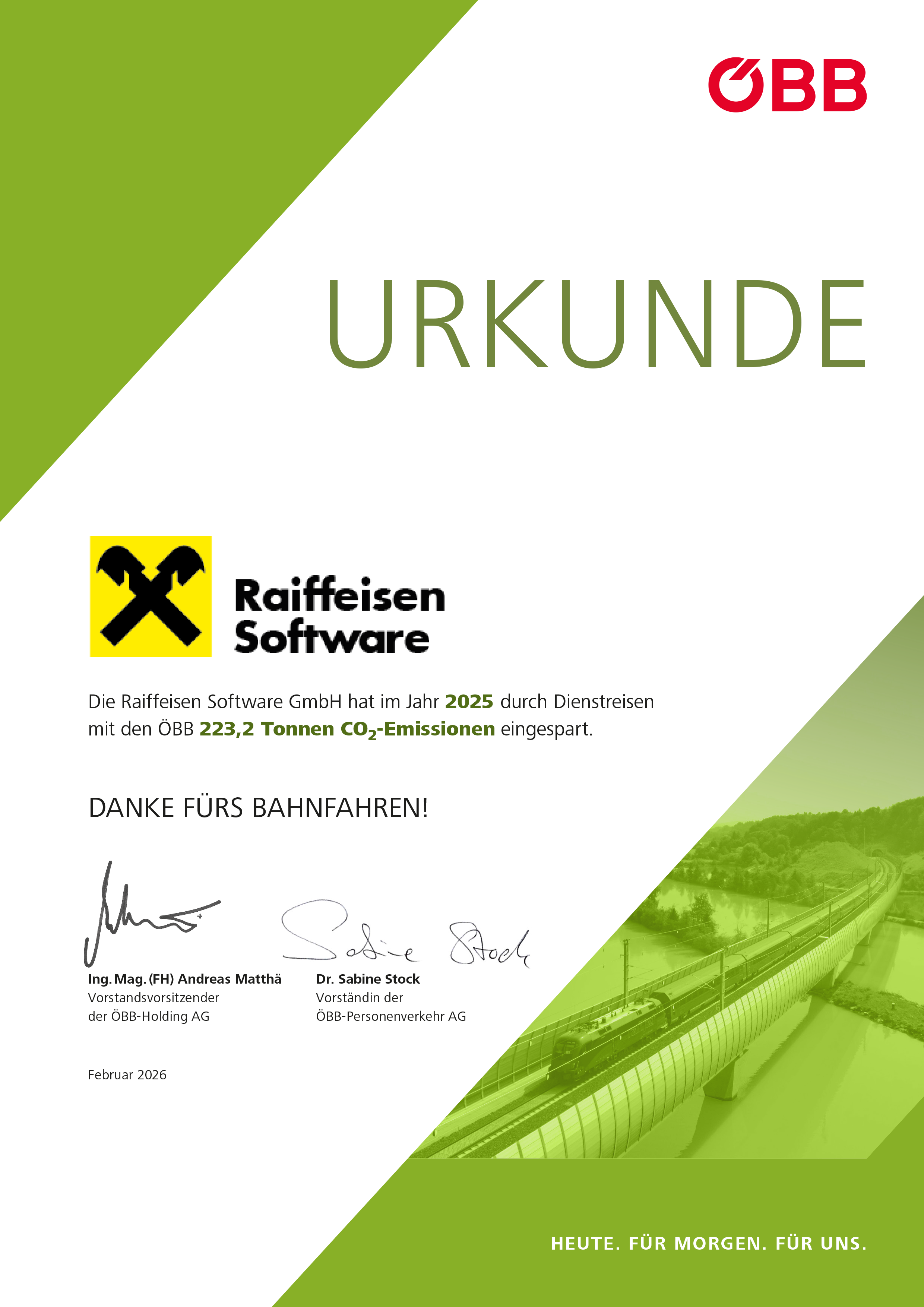 ÖBB Raiffeisen Software Urkunde fürs Bahnfahren